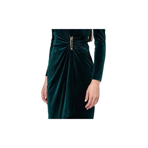 NWT CALVIN KLEIN WOMENS 10 VELVET WRAP LONG SLEEVE DRESS GREEN 80s HOLIDAY - Picture 2 of 9